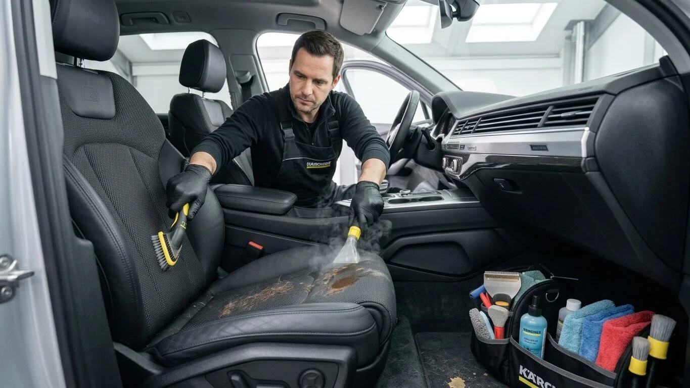 Expert interior car detailing Mt Lebanon PA removing pet hair and upholstery stains