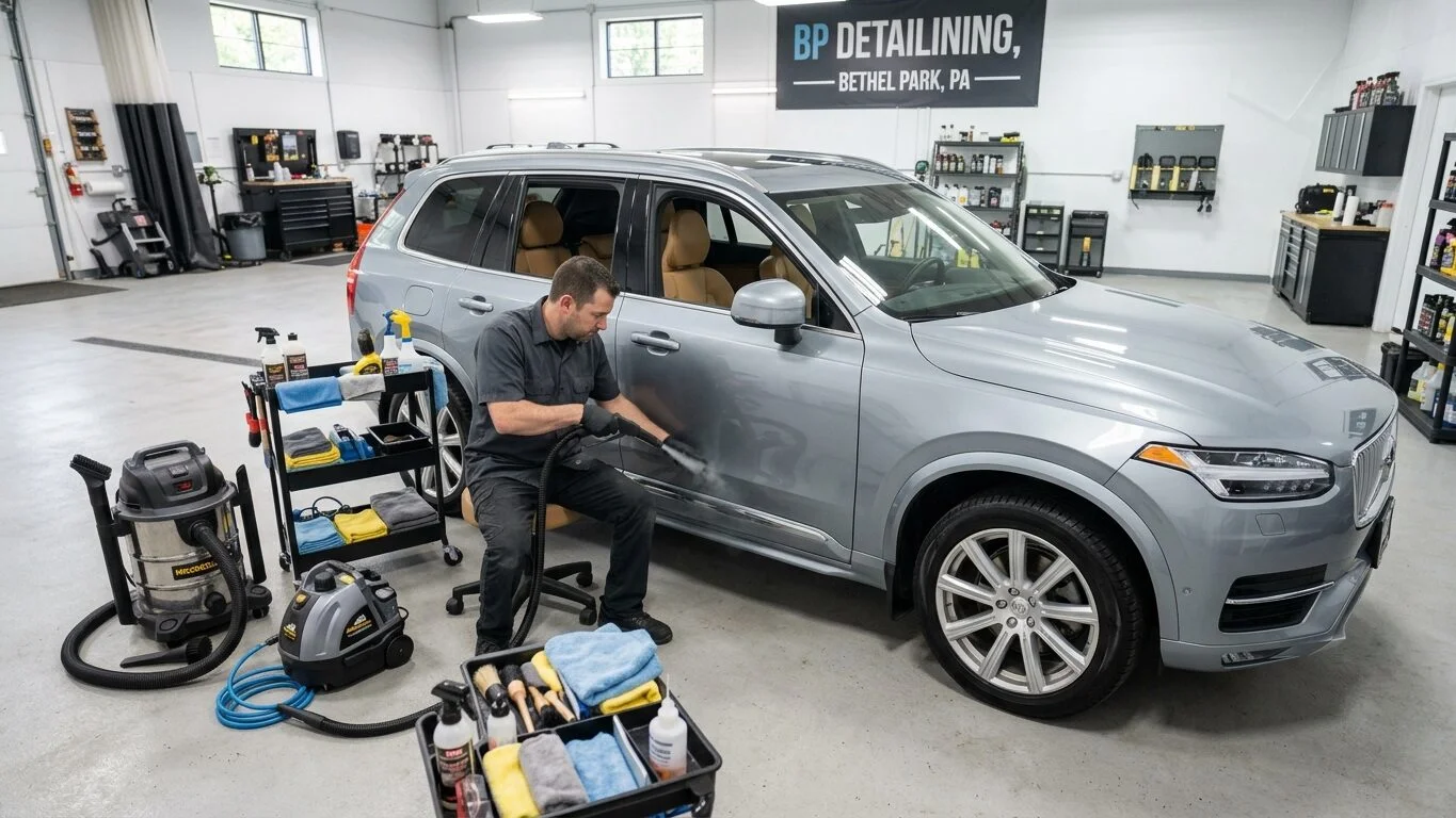 Professional auto detailing Bethel Park PA interior steam cleaning SUV seats and carpets
